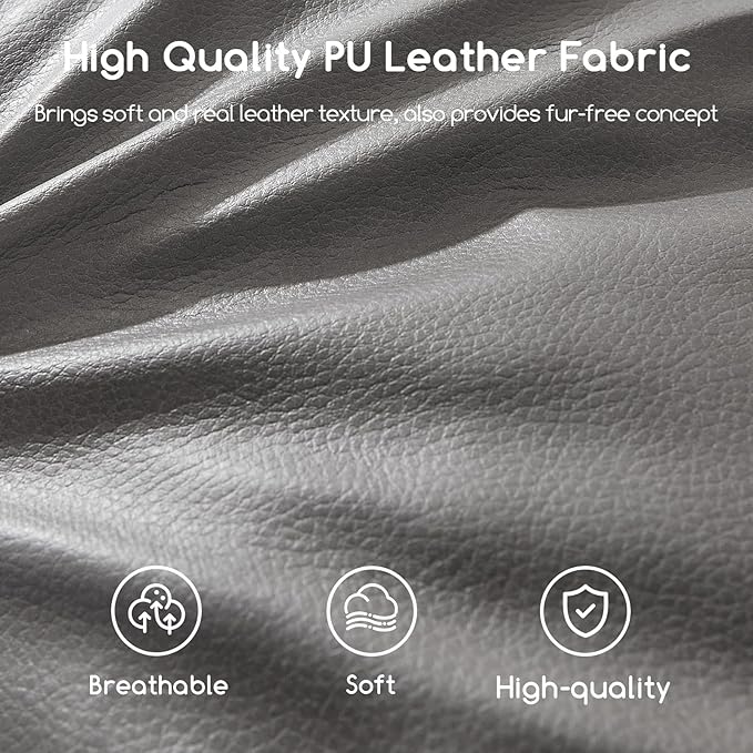 HIGOGOGO Round Stuffed Pouf Ottoman, Pu Leather Poufs with Foam Chunk Filling, Furry and Fluffy Pouf Foot Stool Storage Ottoman, 20 X 15 Floor Poufs Foot Rest for Living Room, Grey-Ruum Studio Home