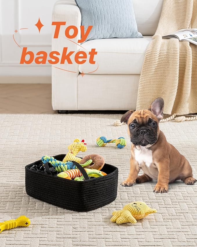 KALLAX Small Woven Basket, 13.5 x 9.5 x 5 Inches, Storage Basket for Organizing, Cute Small Rope Shelf Closet Cube Storage Bins Baskets for Shelves, Dog Toy Gift Baskets Empty, 3 Packs, Black-Ruum Studio Home