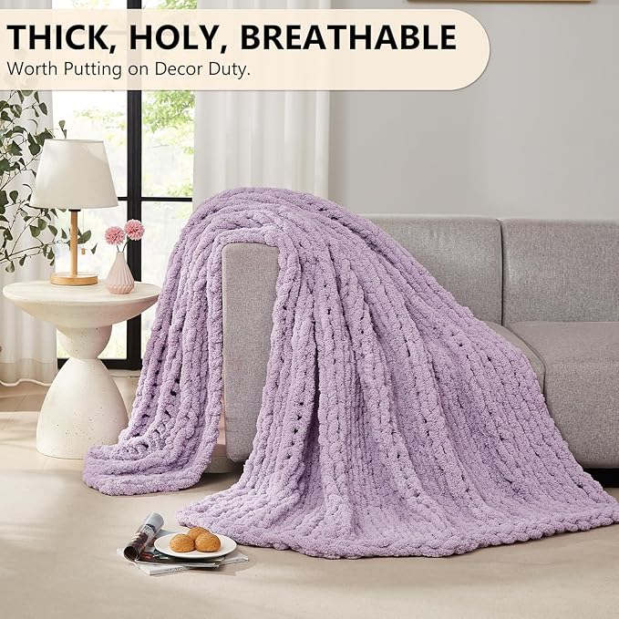 L'AGRATY Chunky Knit Blanket Throw - Soft Chenille Yarn Throw Blanket 30x40：Handmade Thick Cable Knit Crochet Blanket - Large Knit Blanket Chunky Rope Knot Throw Blanket for Couch Sofa Bed Home Decor-Ruum Studio Home