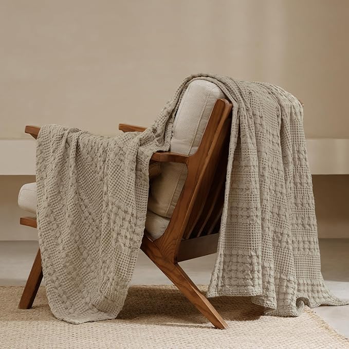 PHF 100% Cotton Waffle Weave Throw Blanket, Soft Lightweight Breathable Cozy Summer Throws for Couch Bed Sofa, Luxury Aesthetic Woven Blanket for Home Decor & Office, 50"x60", Simply Taupe-Ruum Studio Home