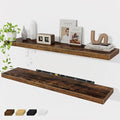 Floating Shelves Wall Shelf 48 Inch, 9.3 Inch Deep Floating Shelf, Farmhouse Black Wood Shelves Invisible Bracket for Living Room, Bedroom, Kitchen, 48 x 9.3 x 1.4 Inch, Set of 2, Rustic Brown-Ruum Studio Home