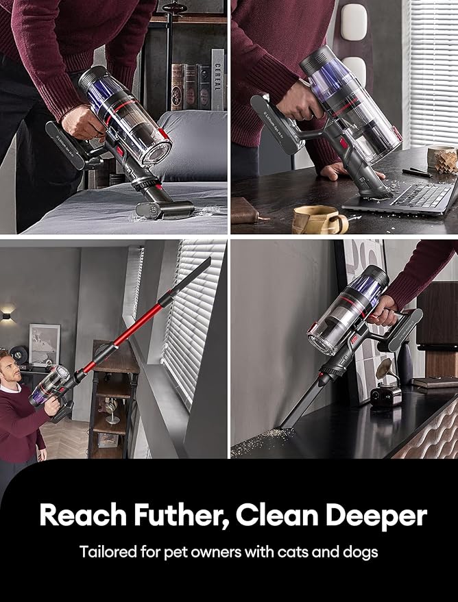 Ultenic Cordless Vacuum Cleaner, 550W/50Kpa, 60Mins Runtime, 180°Bendable Wand, Anti-Tangle Brush, Stick Vacuum Cordless with Charging Dock, Handheld Vacuum for Pet Hair/Carpet/Floor/Car, U16 Flex-Ruum Studio Home