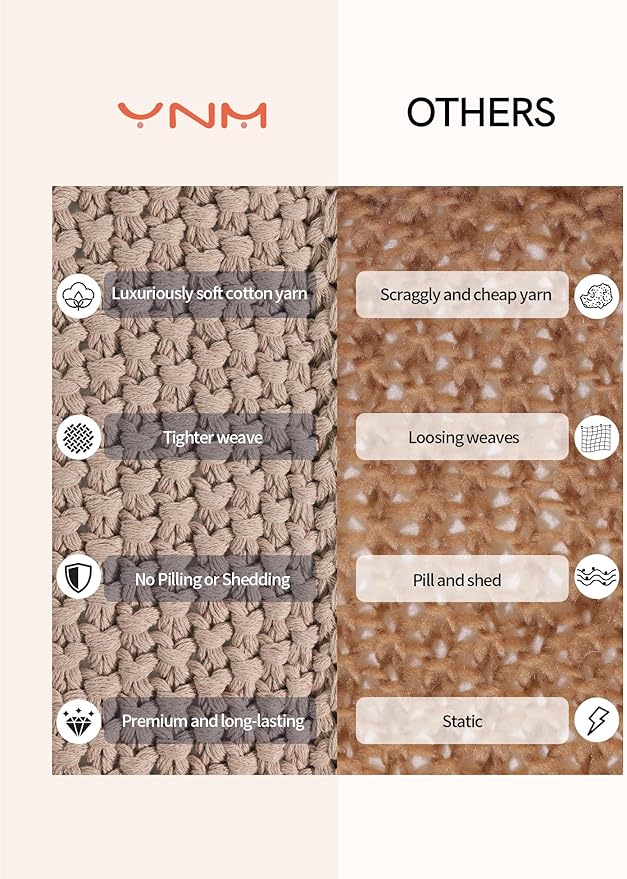 YnM Chunky Cotton Knit Throw Blanket, Cable Knit Throws for Bed Couch Sofa, Comfy & Relaxing, Decorative Piece for Farmhouse Modern Boho Rustic Scandinavian Chic Vibe, Beige 60x80 Inches-Ruum Studio Home