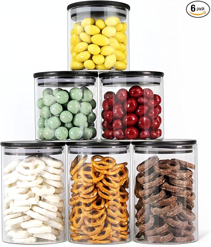 Urban Green Glass Jars with Black Bamboo Lids, Food Storage Containers with Airtight Black Lids, Glass Kitchen Canisters Sets (3 pack of 20oz + 3 pack of 30oz)-Ruum Studio Home