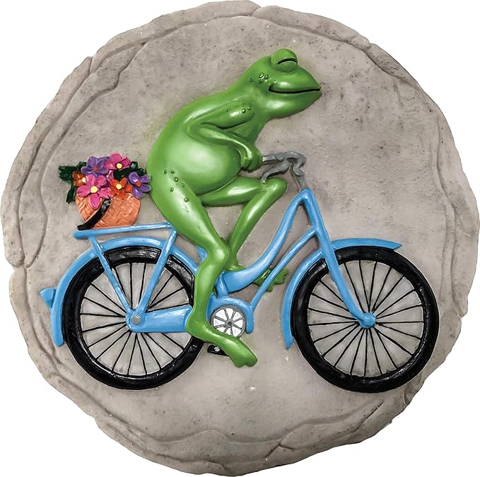 Spoontiques - Garden Décor - Frog on Bicycle Stepping Stone - Decorative Stone for Garden-Ruum Studio Home