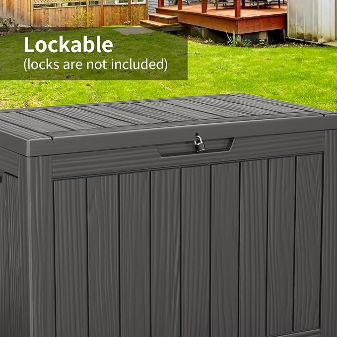 Vixzen 46 Gallon Resin Deck Box, Lockable Outdoor Storage Box for Patio Cushions Storage Furniture,Garden Tools, Pool Supplies, Weatherproof and UV Resistant,Black-Ruum Studio Home