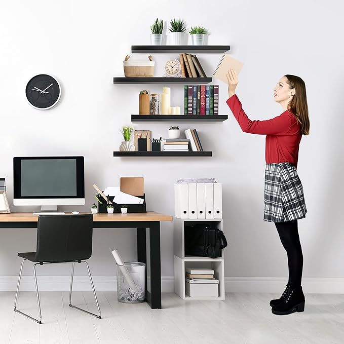 Sorbus Floating Shelves for Wall - 24" Bathroom Shelves, Wall Decor for Bedroom, Kitchen, Living Room, Home Decor & Book Storage - Mounted Floating Shelf with Invisible Brackets (Black, 4 Pack)-Ruum Studio Home