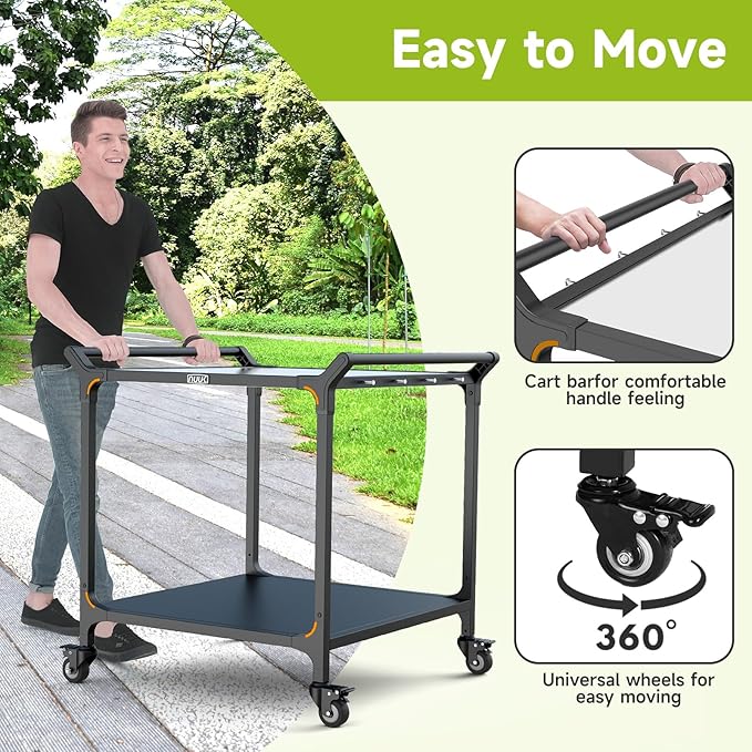 NUUK Grill Cart for Outdoor 32" x 32" Stainless Steel Pizza Oven Table with Double-Shelf Rolling BBQ Kitchen Food Prep Cart for Garden Patio-Ruum Studio Home