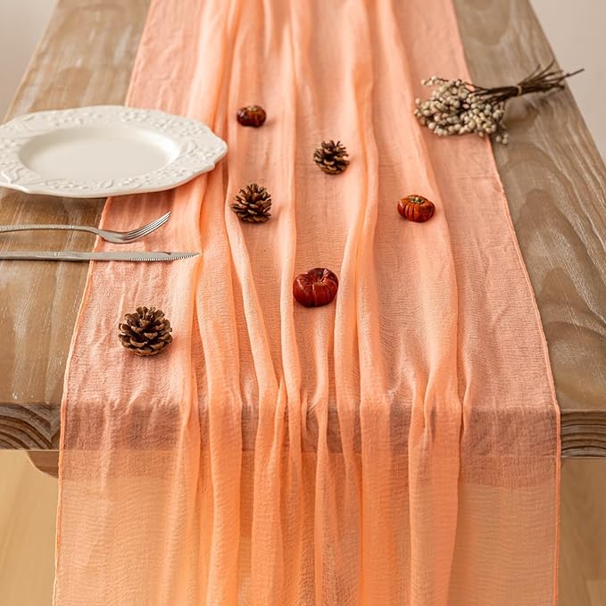 Fresh Salmon Cheesecloth Table Runner Peach Echo Gauze 120 Inch 10 FT Boho Cheese Cloth Table Runner for Wedding Baby Shower Bridal Shower Party Sheer Centerpiece Home Decorations-Ruum Studio Home