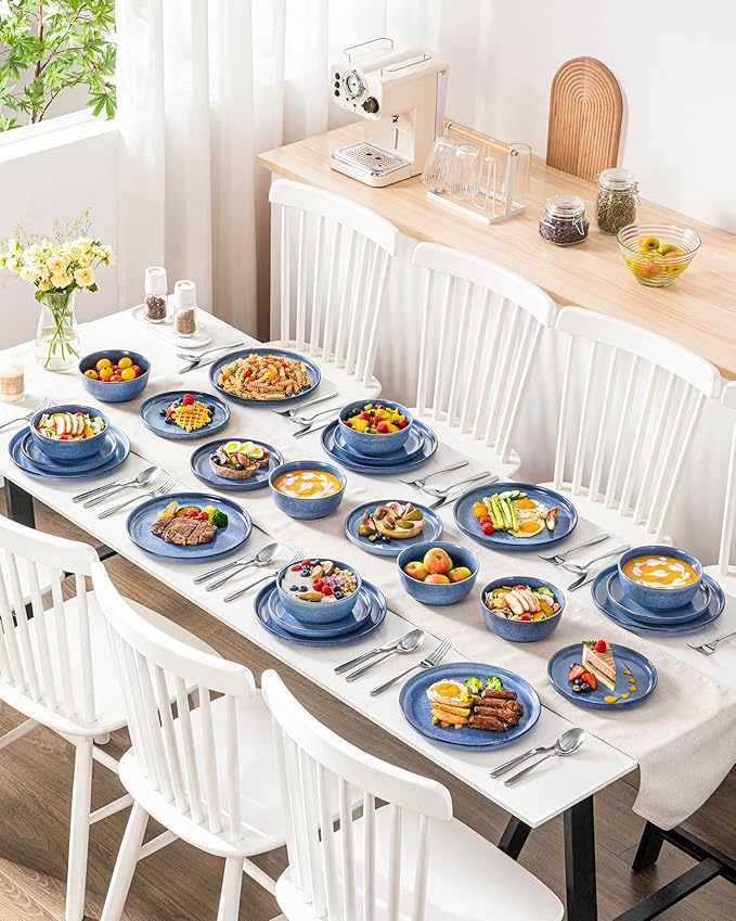 vancasso ANYA 24 Pieces Plates and Bowls Set, Blue Dinnerware Sets, Reactive Glaze Dishes Set for 8, Ceramic Dishware Sets Kitchen Dinner Set, Microwave & Dishwasher Safe-Ruum Studio Home