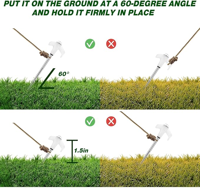 Hicarer 40 Pcs 20 Pcs 8'' Screw in Tent Stakes Heavy Duty Ground Metal Stakes for Inflatables with Hex Head Driver for Outdoor Camping Tent Inflatable Garden Decor (Luminous White)-Ruum Studio Home
