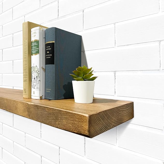 URBANDI, Rustic Floating Shelves, Set of 2, Hidden Bracket, Solid Wood, Heavy Duty, Wall Mounted Shelves, (Brown, 48Wx10D)-Ruum Studio Home