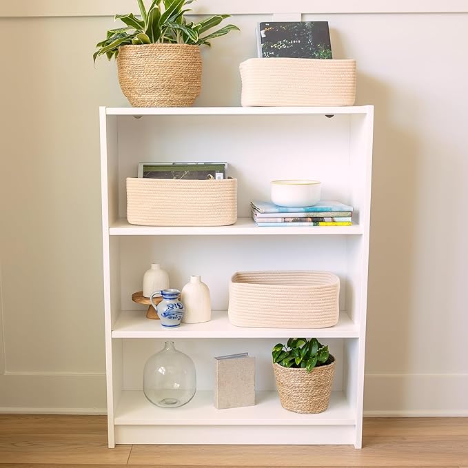 NaturalCozy 13.5”x8.5”x5.5” Storage Baskets for Shelves 3 Pack | Cotton Rope Woven Small Baskets for Organizing | Small Storage Bins for Nursery, Bathroom, Closet, Cube Shelf, Decorative, Gift-Ruum Studio Home