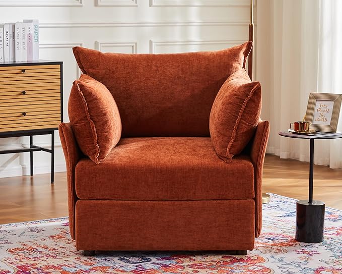 Oversized Accent Chair, Upholstered Modern Sofa Chair with Removable Backrest & Detachable Cover, 24.5" Deep Seat Large Reading Armchair for Living Room Bedroom - Chenille Terracotta Set of 2-Ruum Studio Home