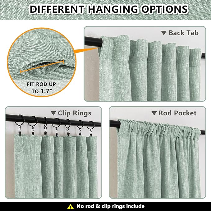 MYSKY HOME Semi Sheer Curtains for Bedroom, Kitchen Curtain Panels Cotton Polyester Blend Fabric Linen Look Texture Light Filtering Privacy Drapes, Farmhouse Home Decor, 50" x 63", Aqua, 2 Pieces-Ruum Studio Home