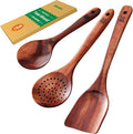 Riveira Set of 3 Dark Teak Spoons for Cooking - Wooden Kitchen Utensil Set - Non-Toxic Cooking Utensils - Wooden Spatula for Cooking - Teak Wood Utensils for Non-Stick Cookware-Ruum Studio Home