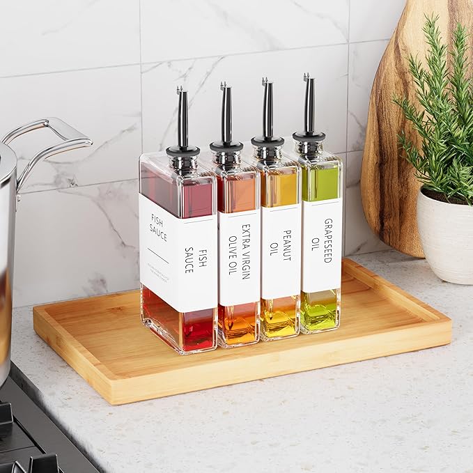 New England Stories Kitchen Cooking Oil Dispenser Set, Olive Oil and Vinegar Bottles, Soy Sauce Dispenser - 6 Pieces, Black, Durable & Stylish Design-Ruum Studio Home