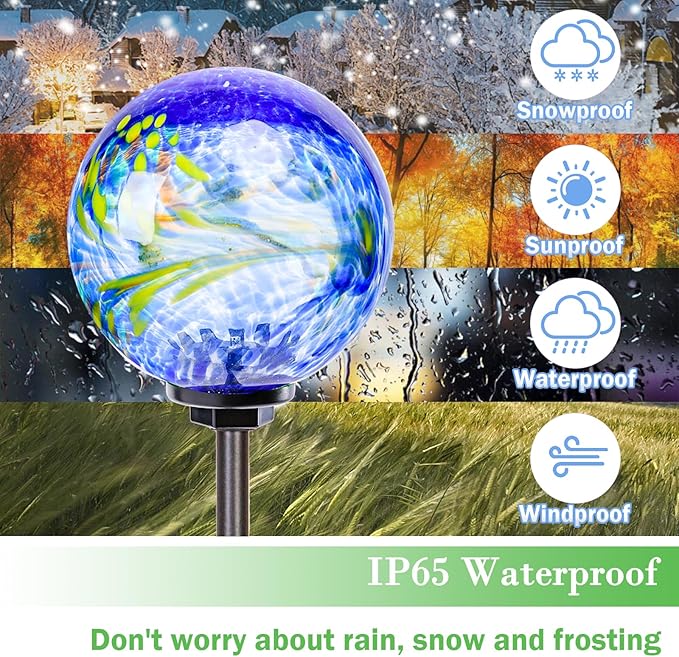 Solar Lights Outdoor Decorative Solar Outdoor Decorative Glass Ball Stakes Waterproof Garden Stake Glass LED Garden Globe Lights for Pathway Yard Lawn Decoration Blue-Ruum Studio Home