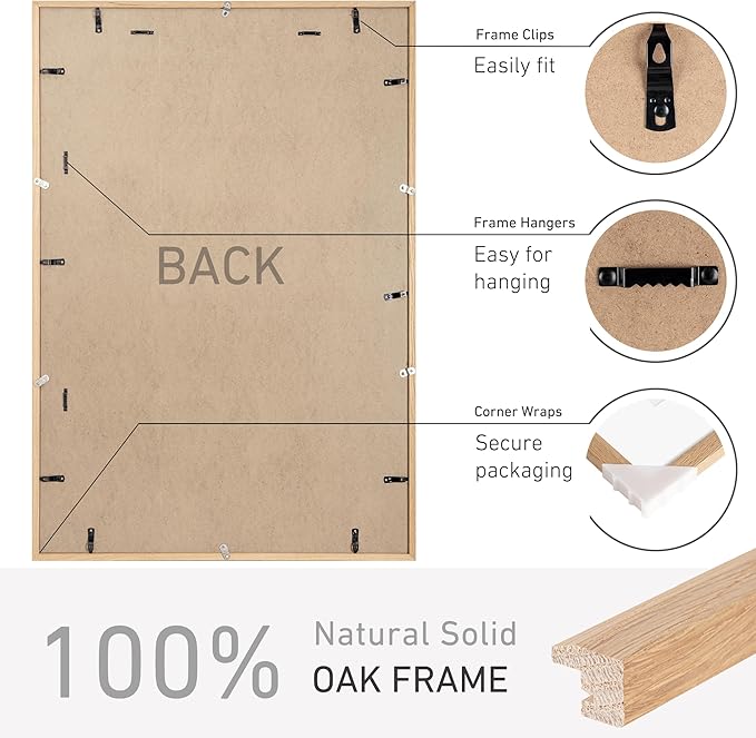 27x40 Poster Frame Natural Solid Oak Photo Frames with 24x36 Removable Mat Wall Hanging Large Handcrafted Frame with HD Plexiglass Wall and Tabletop Display Large Picture Frame-Ruum Studio Home