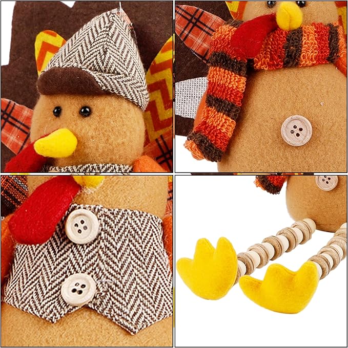 winemana Thanksgiving Decorations Set of 2 Turkeys with Dangling Legs, Mr and Mrs Turkey Couple Plush Tabletop Centerpieces for Fall Harvest Home Kitchen Shelf-Ruum Studio Home