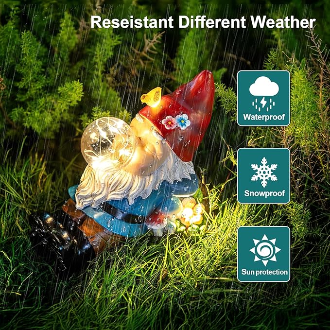Gnome Solar Garden Statue with LED Light - Waterproof Outdoor Decoration for Terrace, Courtyard & Lawn for Moms & Women-Ruum Studio Home