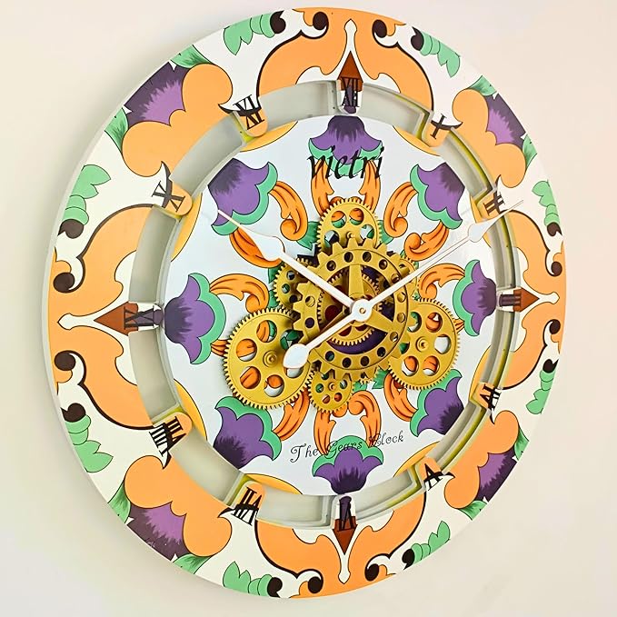 The Gears Clock Wall Clock Italy Collection with Moving Gears (Vietri, 24 inch Round)-Ruum Studio Home