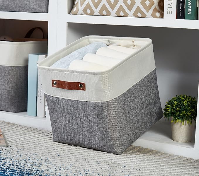 DECOMOMO 13 Inch Cube Storage Bins, Fabric Storage Cube, Basket for Kallax Shelves (Grey & White, 4 Pack)-Ruum Studio Home