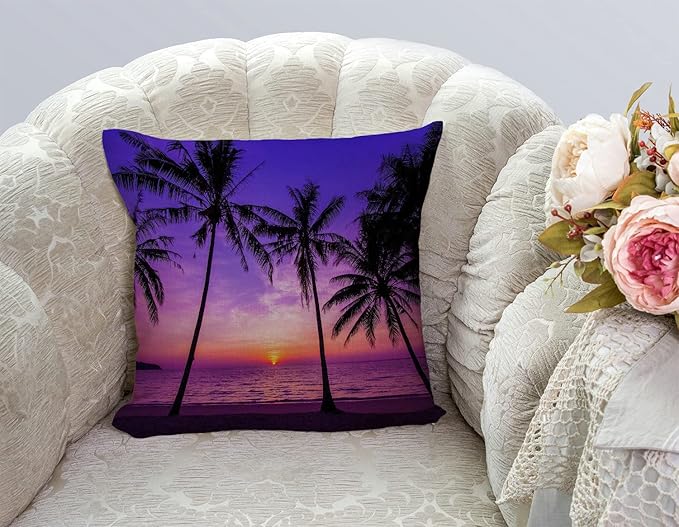 TSSOHU Sunset Beach Pillow Cover 18x18 Inch Tropical Palm Tree Landscape Cotton Linen Cushion Cover for Home Sofa Chair Decor Farmhouse Pillow Case-Ruum Studio Home