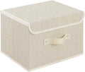Storage Boxes, Collapsible Storage Bins with Lids, Cotton and linen cloth Storage Baskets with Handle, for Books, Closet, Bedroom, Home, 10.2x7.9x6.7 in, Grey and Beige-Ruum Studio Home