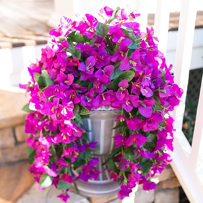 Faux Bougainvillea Artificial Flowers Plants for Outdoors Outside Decoration, 2 pcs Purple Fake Flowers UV Resistant Look Real Silk Long Trailing Vines for Front Door Porch Planter Urn Patio Garden-Ruum Studio Home