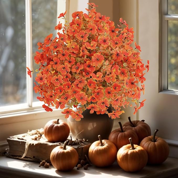 Set of 4 Artificial Fall Topiary Ball Flowers for Outdoor Decoration with Spike 20", UV Resistant Fake Autumn Floral Shrubs, Realistic Faux Bushes Plants for Garden,Yard,Porch and Patio Decor-Ruum Studio Home