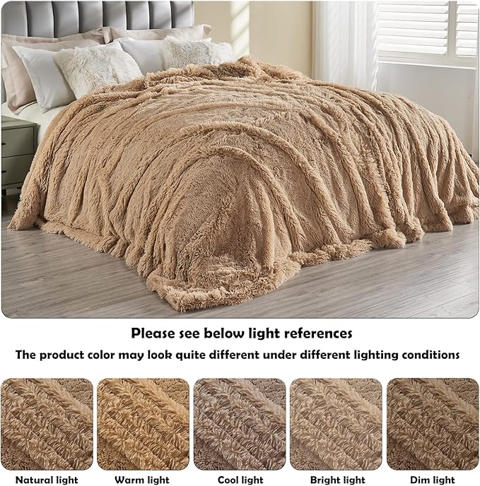 GONAAP Fuzzy Faux Fur Throw Blanket Queen Size Brown Super Soft Cozy Plush Fuzzy Shaggy Blanket for Couch Sofa Bed (Brown, Queen(90"x90"))-Ruum Studio Home