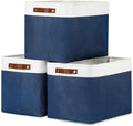 DULLEMELO Large Storage Baskets with Leather Handles for Linen Closet and Home Office, Decorative Baskets for Toys Storage (White & Blue)-Ruum Studio Home