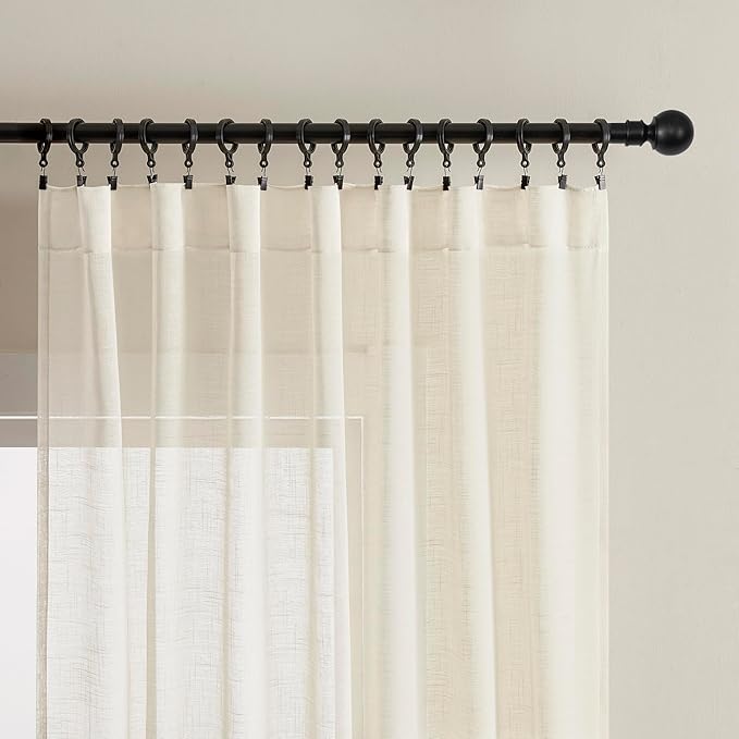 Joydeco Sheer Curtains 108 Inches Long, White Curtains for Living Room 2 Panels Set, Linen Curtains Window Privacy Assured with Light Filtering(W52 x L108 Inch,Linen)-Ruum Studio Home