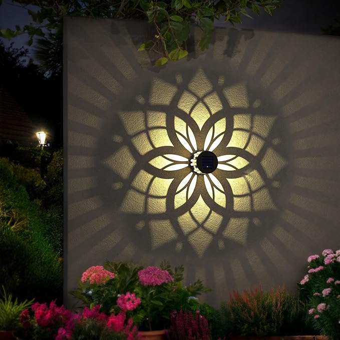 2 Pack Solar Fence Lights Metal Solar Powered Outdoor Wall Deck Step Lights Mandala Theme Waterproof Fence Light for Garden Post Patio Backyard Yard Decor, Gardening Gifts for Women Mom Grandma-Ruum Studio Home