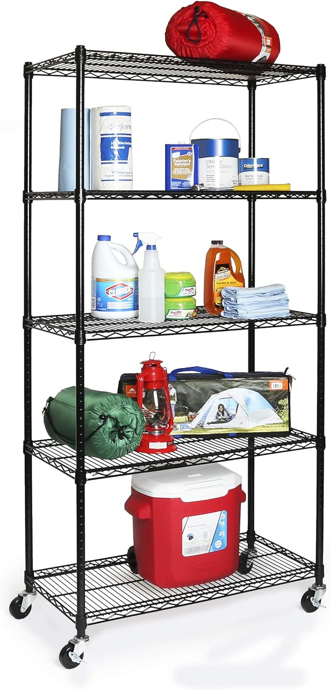Seville Classics UltraDurable Heavy Duty NSF Solid Steel Wire Rack Storage Unit, Organizer for Garage, Warehouse, Office, Restaurant, Classroom, Kitchen, Black, 5-Tier Shelving, 36" W x 18" D-Ruum Studio Home
