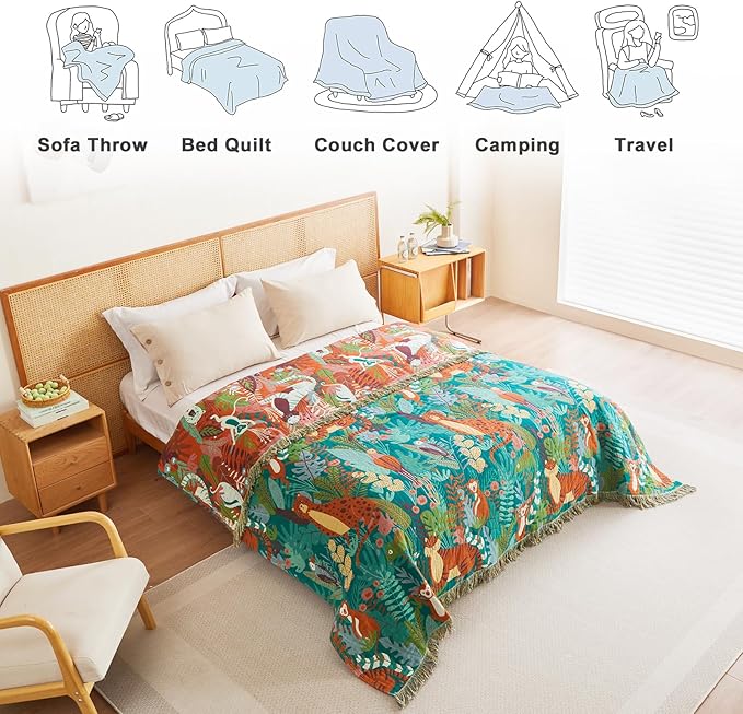 MSGKV Throw Blanket for Couch Cotton Muslin Breathable Animals Blanket 50"x60" Sofa Chair Blankets for All Seasons Lightweight Farmhouse Blankets Home Decor-Ruum Studio Home