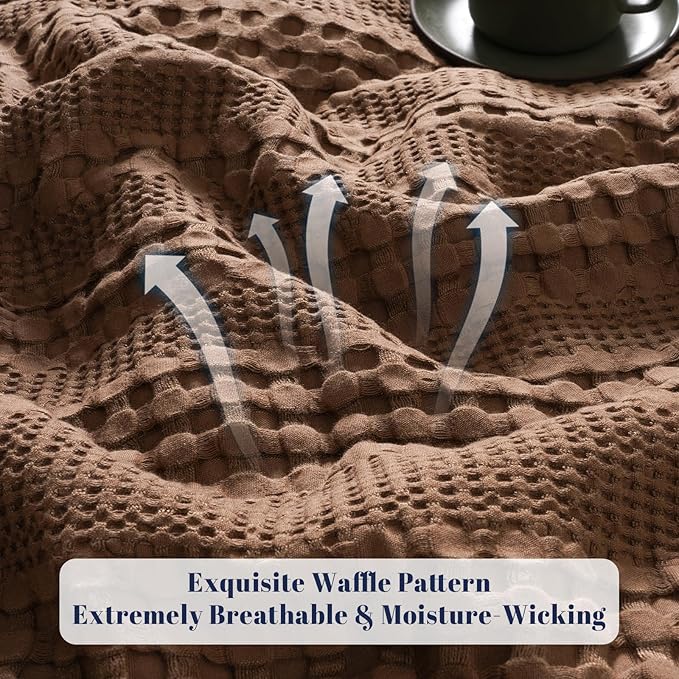 PHF Cooling Waffle Blanket Twin Size, Lightweight 60% Rayon Derived from Bamboo & 40% Cotton Breathable Blanket for Hot Sleepers, Soft and Luxury for Bed Couch and Sofa, 66"x90", Cocoa Brown-Ruum Studio Home