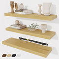 Fun Memories Floating Shelves Wall Shelf 24 inches Long, Farmhouse Bathroom Shelves Bedroom Kitchen Living Room Shelf Wall Mounted, 24 x 6.7 x 1.4 inch Set of 3, Oak Color-Ruum Studio Home
