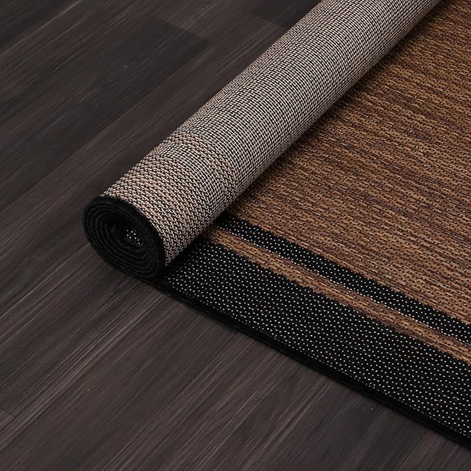 CAMILSON Indoor Outdoor Rug, 9x12 Bordered Nut Brown Black Modern Area Rugs for Indoor and Outdoor Patios, Kitchen and Hallway Mats, Washable Porch Deck Outside Carpet (Border Nut Brown Black, 9 x 12)-Ruum Studio Home