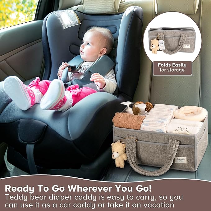 PeraBella Baby Diaper Caddy Organizer with Handle, Boy & Girl Shower Gift Basket, Portable Diaper Storage Basket Bin for Wipes, Newborn Baby Essentials Registry Search Must Haves, Car Caddy Organizer-Ruum Studio Home