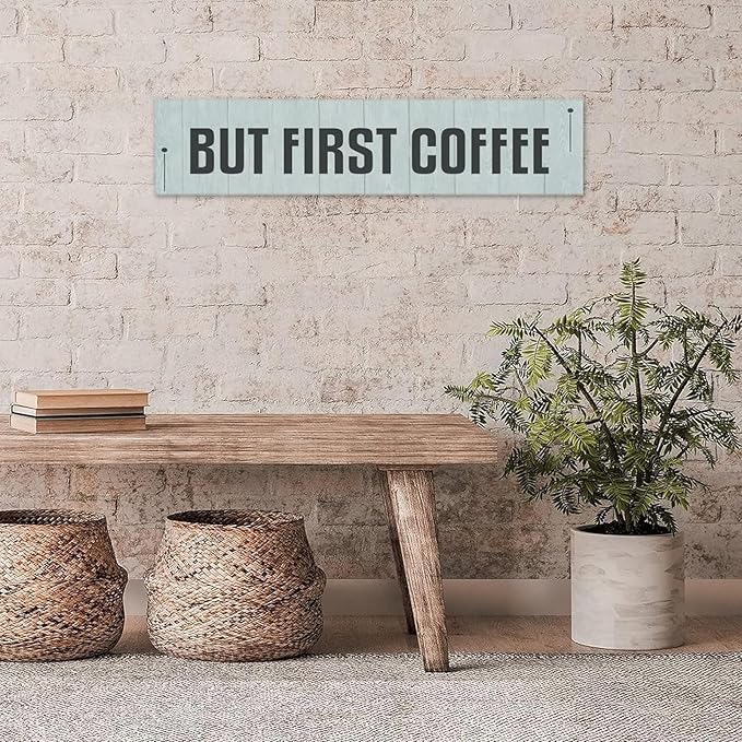 Generic Funny Wood Sign But First Coffee Rustic Wooden Hanging Sign Home Farmhouse Kitchen Wall Decoration 16 x 4 Inch-Ruum Studio Home