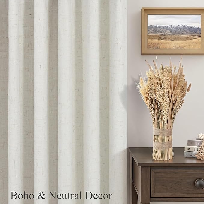 Cream Linen Blackout Curtains 84 Inch Long 2 Panel Set Back Tab Thermal Insulated Light Blocking Curtain for Living Room Black Out Drapes for Bedroom Neutral Rustic Farmhouse 52x84 Length Ivory White-Ruum Studio Home