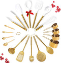 Gold Kitchen Utensils Set - 19-Piece Set Includes Stainless Steel Gold Utensils, White Silicone Tools, and Measuring Cups and Spoons - Luxury Kitchen Accessories for Modern Cooking, Serving, & Gifting-Ruum Studio Home