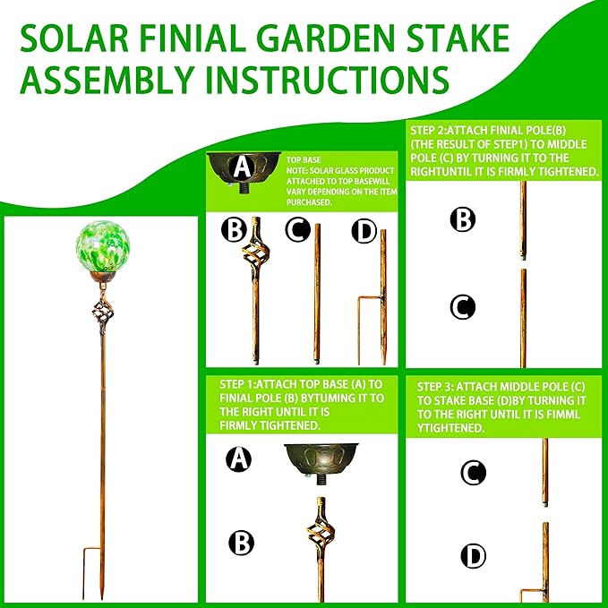 Garden Solar Lights, Decorative LED Honeycomb Glass Ball Garden Stake, Glass and Metal Outdoor Decoration, 4 x 31 Inch (Green)-Ruum Studio Home