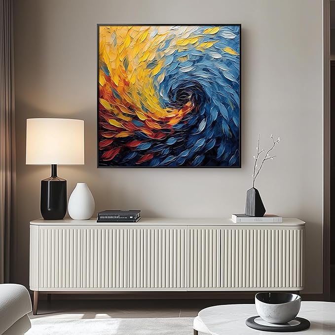 Large Framed Blue Modern Abstract Wall Art for Living Room, Minimalist Canvas Paintings Artwork for Walls, Blue Yellow Art Prints Pictures for Hallway Bedroom Office Wall Decor -30x30 Inch-Ruum Studio Home