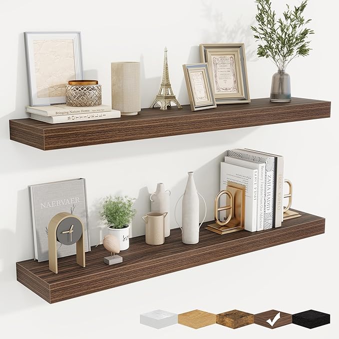 fuqing Floating Shelves for Wall, Bathroom Shelf Wall Mounted for Storage, Shelves with Invisible Bracket for Bedroom, Kitchen, Living Room, Farmhouse Small Book Shelf, 40 Inch Set of 2, Walnut-Ruum Studio Home