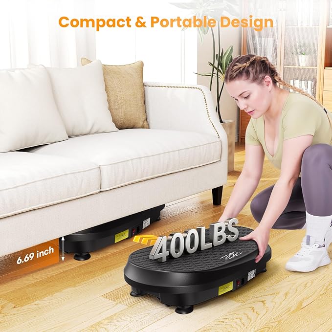Curved Vibration Plate Exercise Machine, Vibrating Plate 400 lbs Capacity with 9 Auto Modes and 120 Adjustable Speeds, Large LED Display, Touch and Remote Control, Vibration Platform for Home-Ruum Studio Home