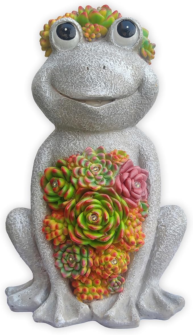 Large Frog Solar Garden Outdoor Statues with Succulent and 8 LED Lights,Outside Solar Frog Art Decor for Lawn,Yard, Balcony Ornament-Ruum Studio Home