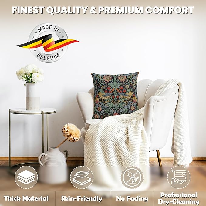 Charlotte Home Furnishings Throw Pillow Covers, Decorative Boho Pillow Covers for Couch, Living Room, Blue Strawberry Square Cushion Cases 18x18 in, European Cotton Jacquard Woven, Cozy Bedroom Decor-Ruum Studio Home